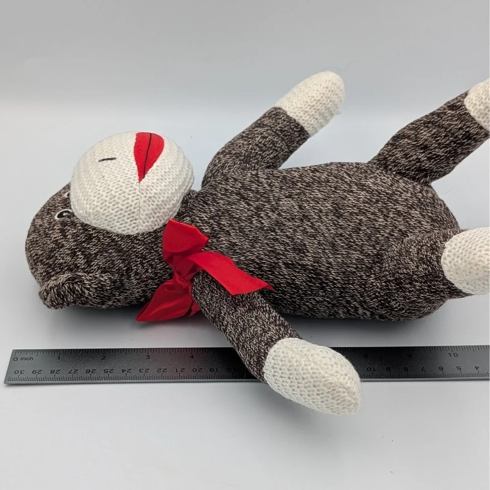 Sock Monkey James Patrick Progressive Plush Brown Knit Stuffed Animal Red Bow